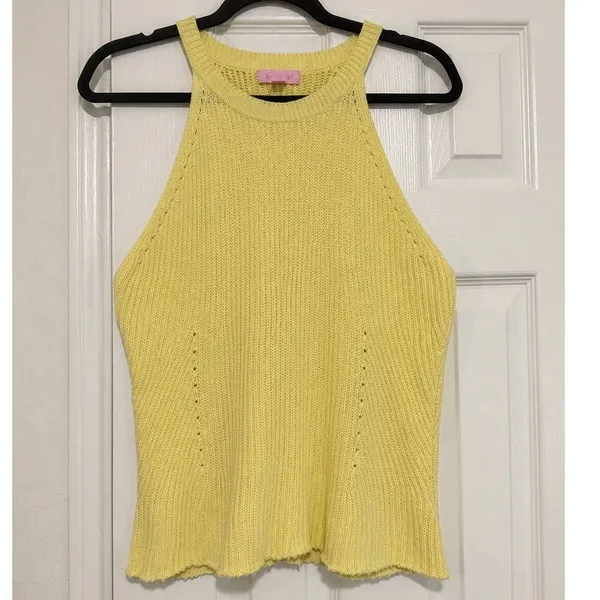 Lilly Pulitzer Estee Yellow High Neck Halter Sweater Knit Tank Top Medium - Image 2
