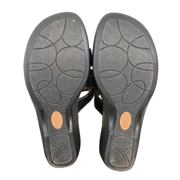 Born Black Leather Wedge Slide Sandals Women 8 39 W3496 K6 Contrast Stitching - Image 7