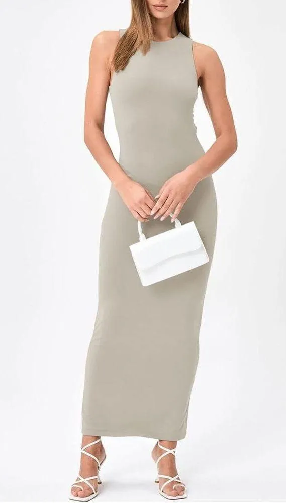 NEW Backless Casual Maxi Tank Basic Bodycon Dress S Black - Image 3