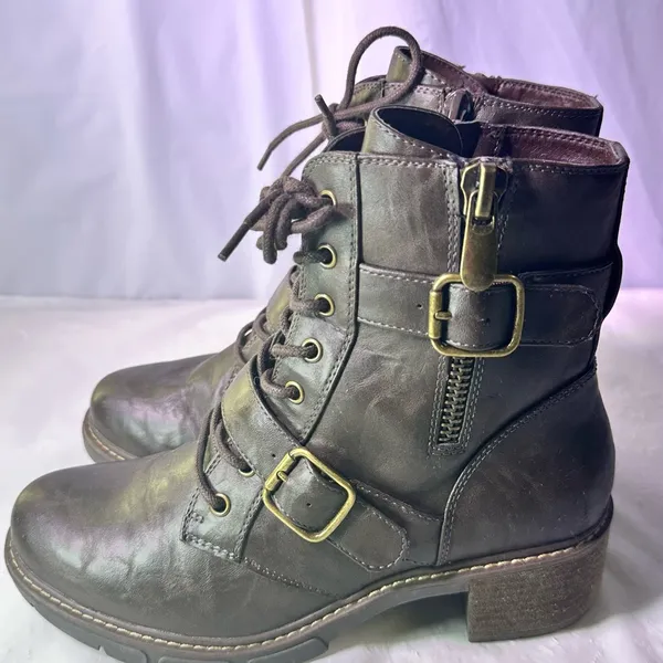 White Mountain Dark Brown Lace-Up Buckle Ankle Boots - Image 8