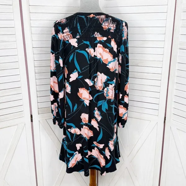 Maeve Anthropologie Ragonda‎ Floral Smocked Shoulder Tunic Shift Dress Black 4 - Image 5