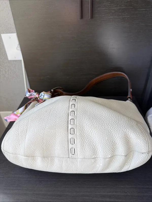 Coach Leather Hobo Bag with Tan Strap and White Body - Image 3