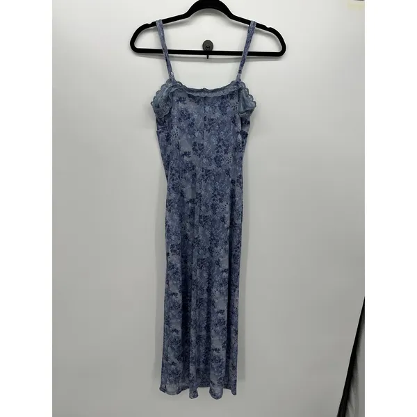 No Boundaries Blue Floral Y2K‎ Mesh Maxi Babydoll Dress Sz M Boho Dainty Feminine Coquette - Image 2