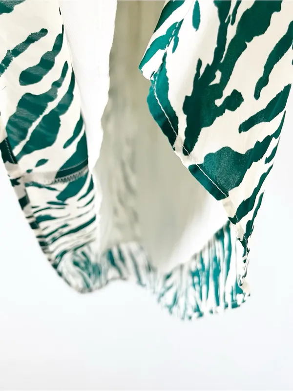 BA&SH Zebra Print Green Cream V-Neck Flowy Boho Mini Dress - Image 7