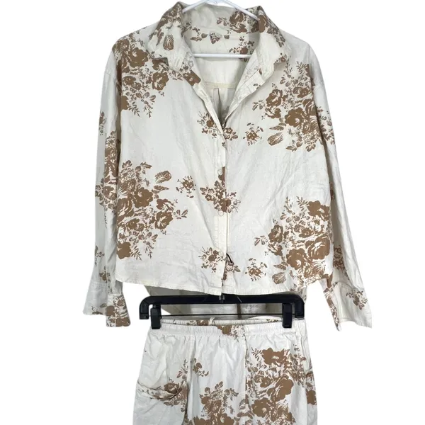 Free People Early Morning Sleep Set PJ'S Pajama Top & Bottom Matching Lounge - Image 3