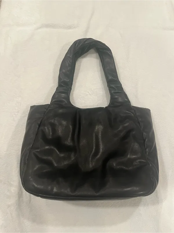 A New Day Black Puffy Ruched Shoulder Bag Tote - Image 2
