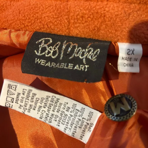 Bob Mackie VTG Burnt Orange Fleece Embroidered Jacket Coat SZ 2X lLned Pockets - Image 8