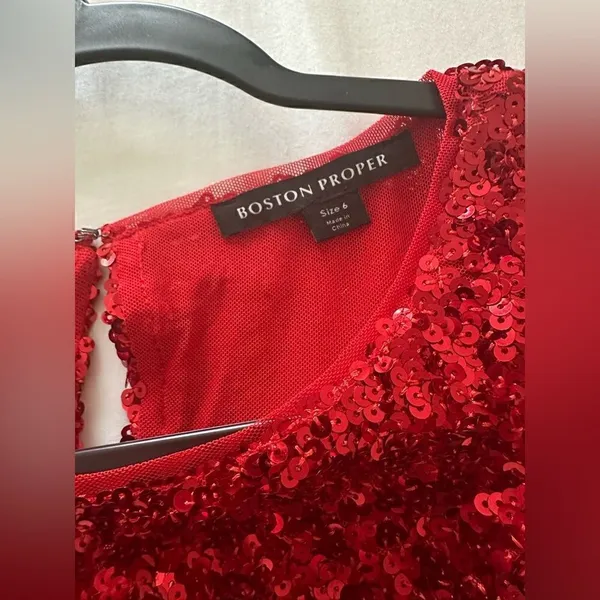 NTW Boston Proper Red Sequin Cold-Shoulder Party Dress size 6 - Image 4