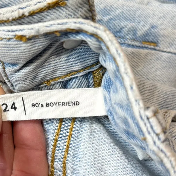 PacSun 90s Boyfriend Patchwork High Rise Jeans Light Wash Raw Hem Size 24 Y2K‎ - Image 4