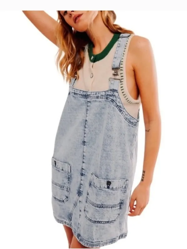 Free People We The Free Denim Overall Dress Indigo Medium - Image 2