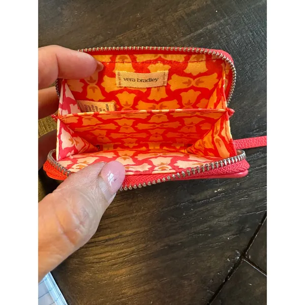 Vera Bradley Red Woven Straw Pebbled Leather‎ Zip Around Coin Purse Wallet EUC - Image 3