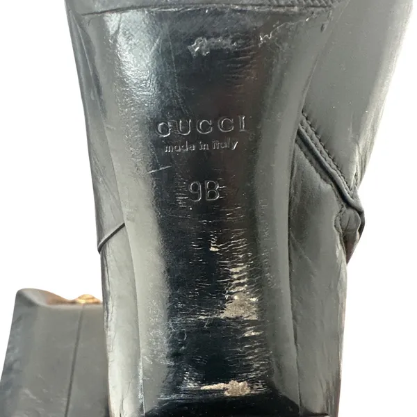 Vintage Gucci 202941 Black Leather Crest Medallion Knee High Boots 9B - Image 13