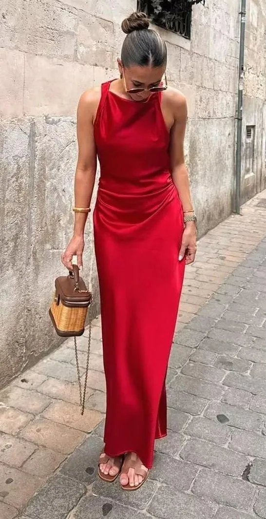 Zara dress Maxi Red satin Lingerie Fitted wedding Party - Image 2