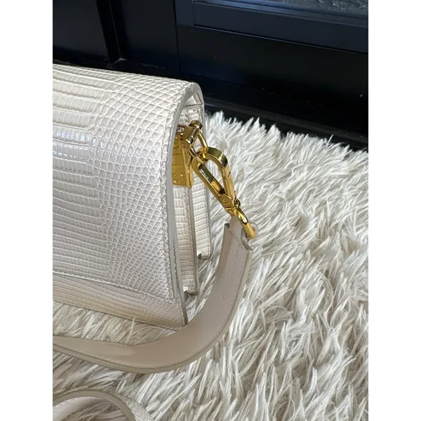 JW PEI Cream Lizard Embossed Leather‎ Flap Shoulder Crossbody Bag Gold Hardware - Image 3