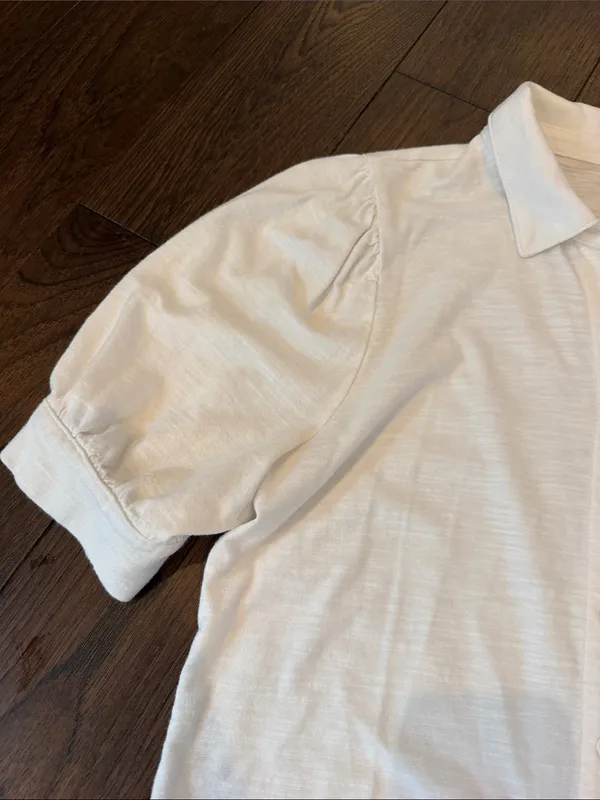 GAP Women’s White Button-Front Puff Sleeve Shirt Size Medium - C4-117 - Image 4