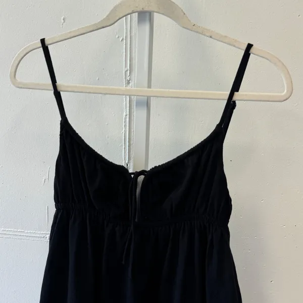 Princess Polly Black Cotton Babydoll Mini Dress Tie Front Button Back Size 4 - Image 3