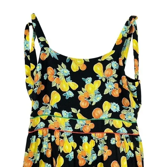 Adelyn Rae Black Fruit Floral Print Tiered Midi Dress Tie Shoulder Smocked NWT‎ - Image 14