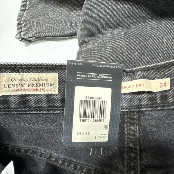 Levi's Premium Women Baggy Dad Straight Leg Mid Rise Jeans 24 Black Side Stripes - Image 7