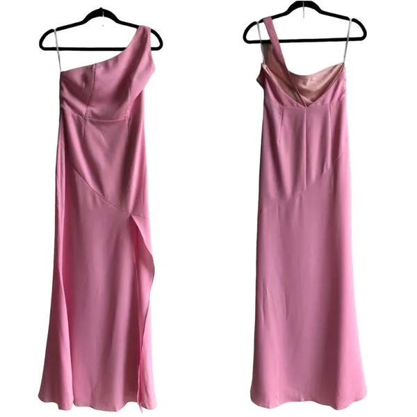 Revolve NBD Lapsey Long Maxi One Shoulder Side Slit Barbiecore Gown Dress Sz S - Image 2