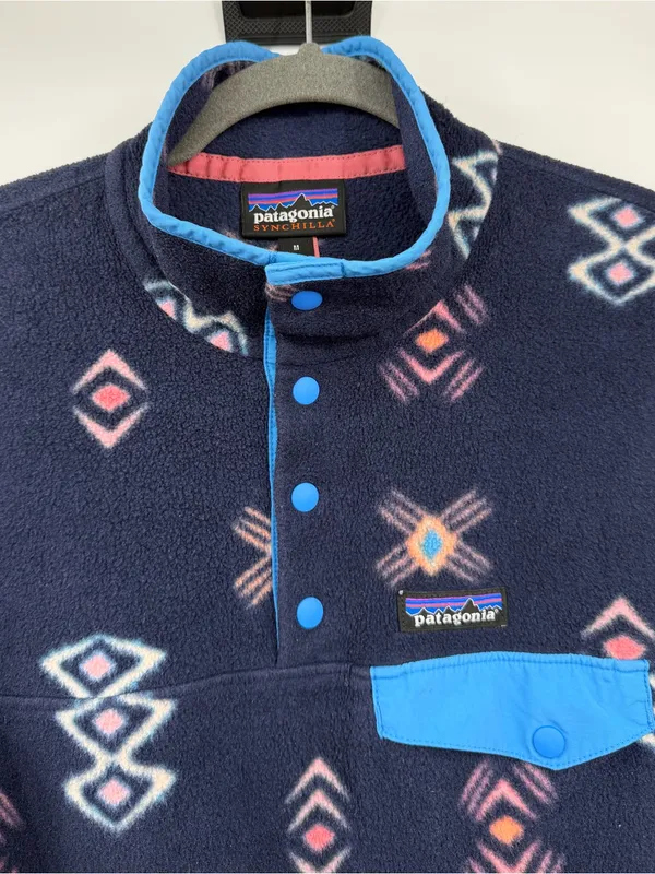 Patagonia Lightweight Synchilla Snap-T Women M Navy Geometric Fleece - Image 4