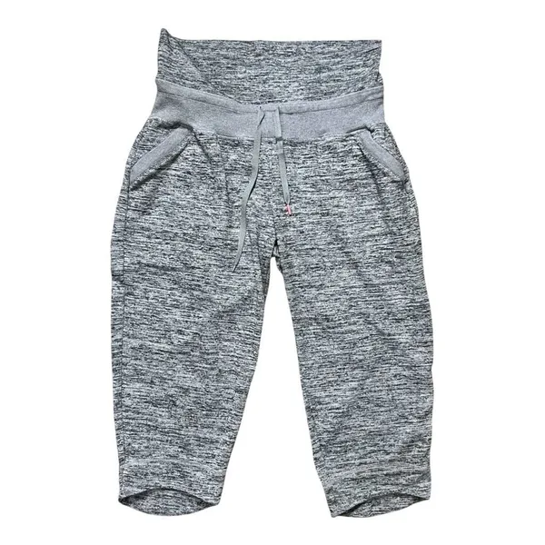 ATHLETA Gray Capri Lounge Pants Women Size L Fold-Over Waist Zip-Pockets - Image 2