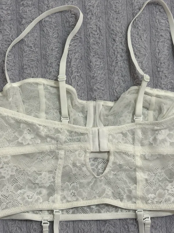 wild fable White Lace Longline Bustier Bralette with Garter Straps - Image 4