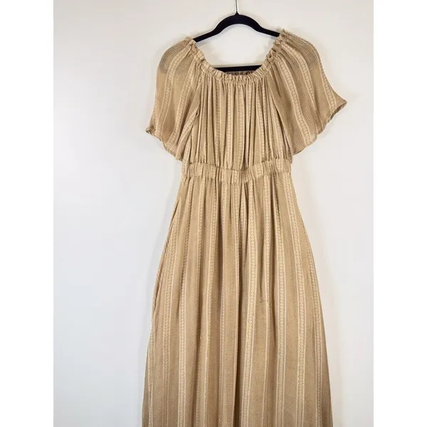 Sundress Womens Dress Beige Hi Low Off The Shoulder Striped Fit Flare Flowy XS/S - Image 8