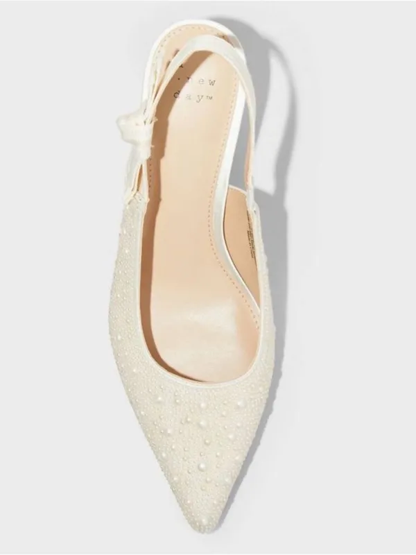 A New Day Pearl-Embellished Cream Slingback Kitten Heel - Image 3