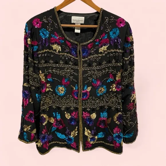 Stunning Drapers & damon’s silk beaded sequin cardigan vintage heavy - Image 2