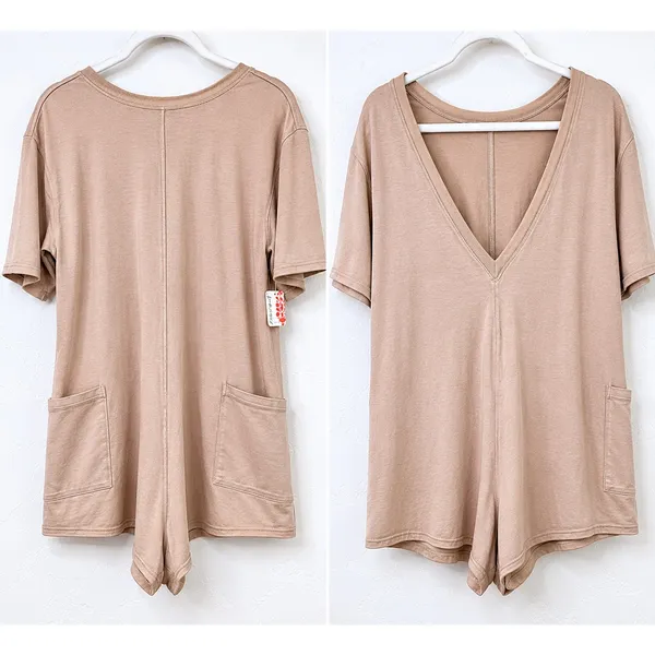 NEW Free People FP Movement Mocha Latte Hot Shot Tee Oversized Cotton Romper XS - Image 5