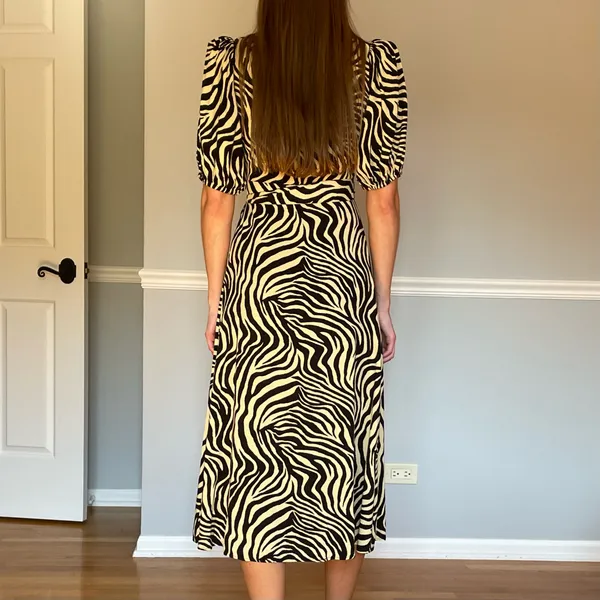 Gina Tricot Midi Wrap Dress Size 34 Zebra Animal Print Puff Sleeve V Neck - Image 3