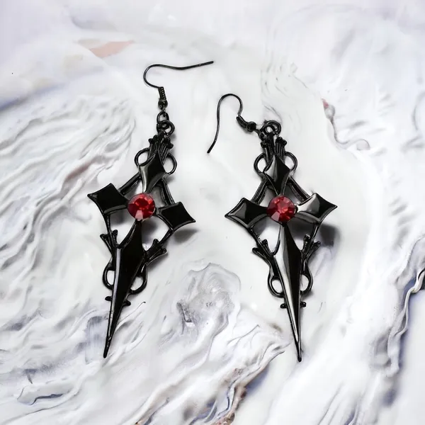 Retro Style Gothic Black Cross Earrings Funky Vintage Style Faux Fashion Jewelr - Image 6