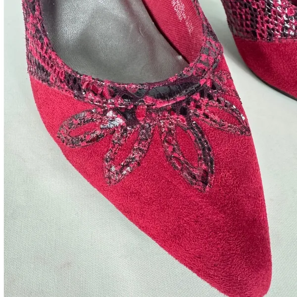 Via Piella Sophie Red Faux Suede Snake Print Pointed Toe Kitten Heel Womens 11 - Image 2