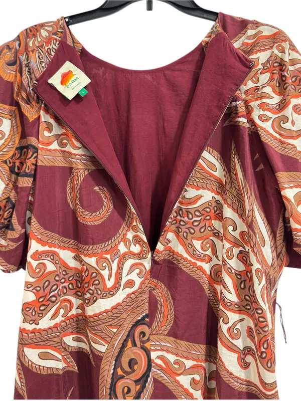 FARM Rio Paisley Floral Print Mini Dress Burgundy Puff Sleeve Size Large - Image 7