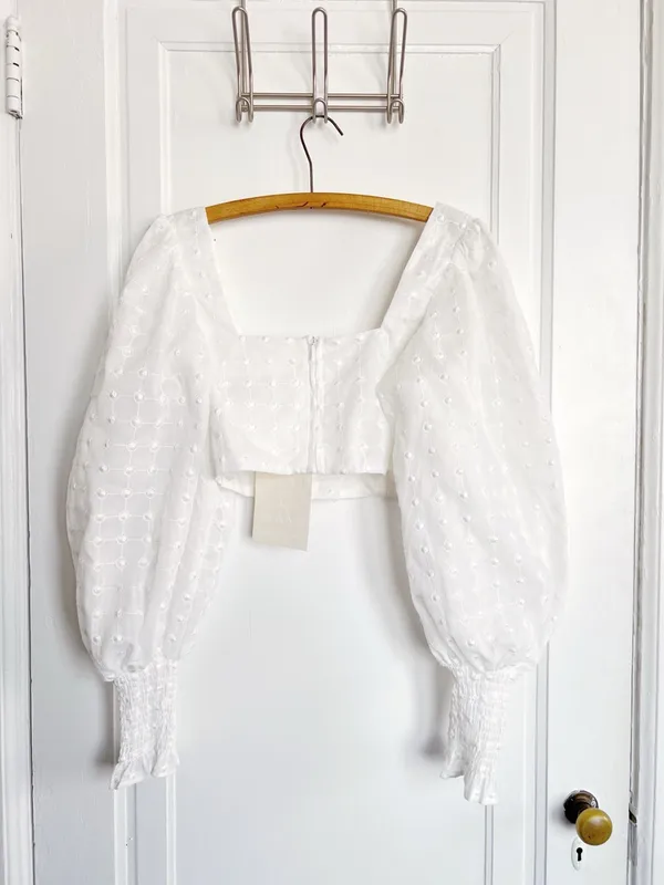 Sabo Skirt • Indiana Puff Top white cropped embroidered long balloon sleeve - Image 9