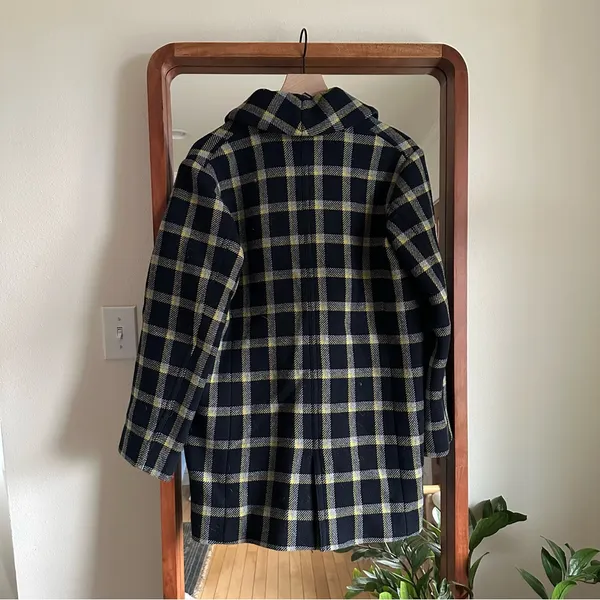 Derek Lam 10 Crosby Plaid Cocoon Coat Women's 4 Navy and Yellow Wool Blend Lined - Image 7