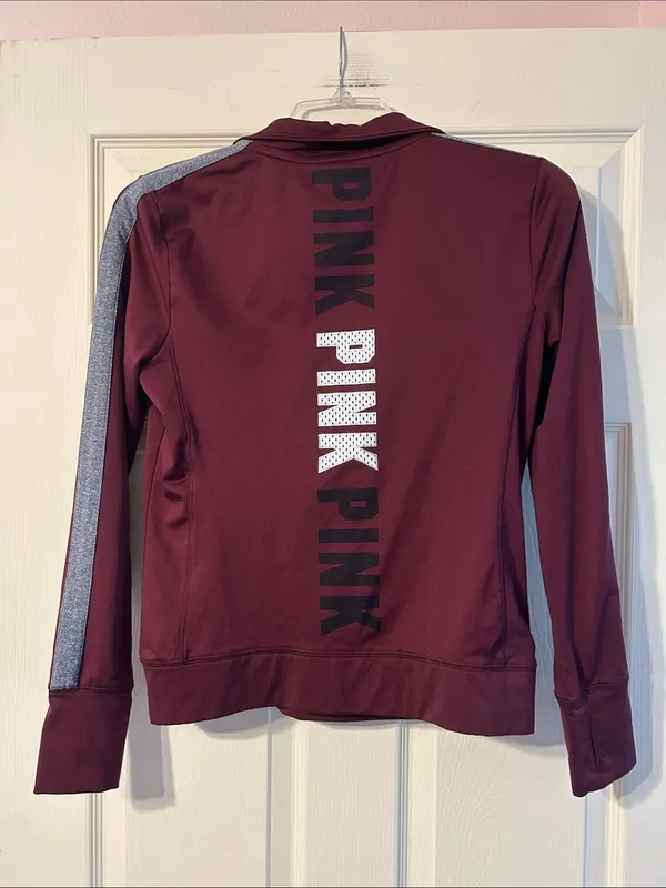 Victoria’s Secret Pink Burgundy Quarter Zip Pullover Sweatshirt Medium - Image 6