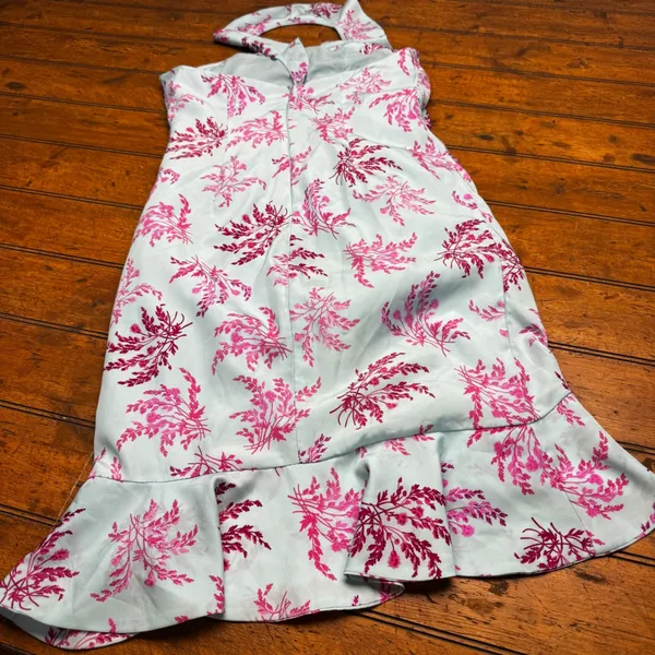 LIKELY Blue‎ Pink Floral One Shoulder Ruffle Midi Dress Size 8 Botanical Y2K - Image 5