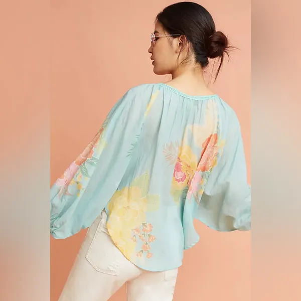 Anthropologie Farm Rio Basel Peasant Top Blue Medium - Image 2
