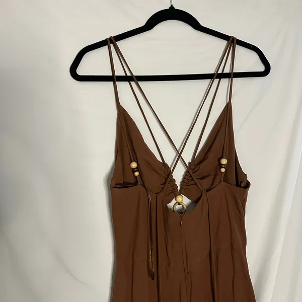 Zara Cut Out Strappy Maxi Dress Brown Size Large - Image 3