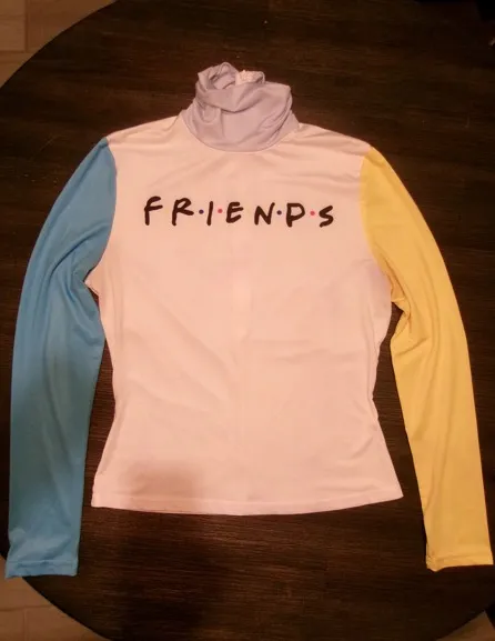 Friends Logo Colorblock Turtleneck Top - White, Blue & Yellow - Image 5