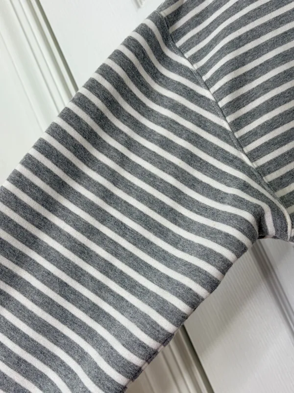 J.Crew Striped 1/4 Zip Sweatshirt Gray White Fleece Nautical Preppy Cozy Size M - Image 9