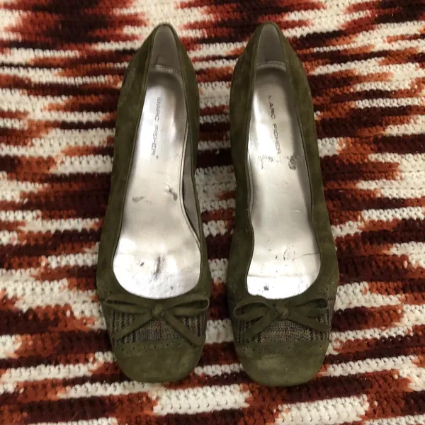 90s Y2K Preppy Whimsygoth Coquette Green Leather Suede Bow Plaid Kitten Heels Pumps Babydoll Patchwork #cottagecore-8.5M - Image 3