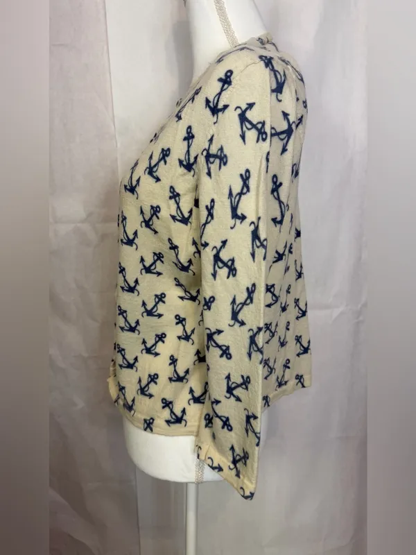 Garnet Hill Cream and Navy Anchor Button-Front Top - Image 2