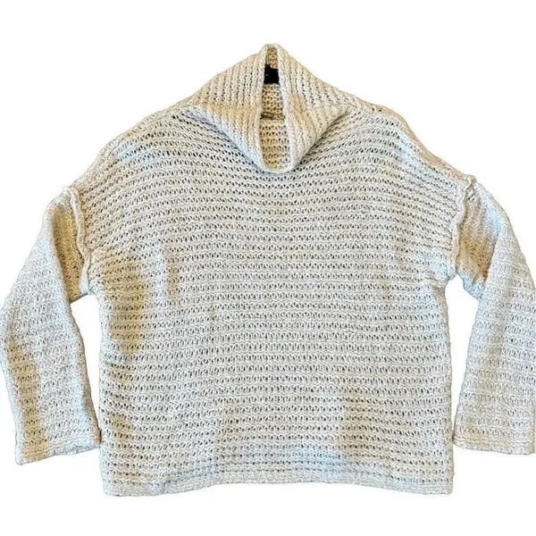 Aerie beige open knit wool blend cowl neck sweater size xs - Image 11
