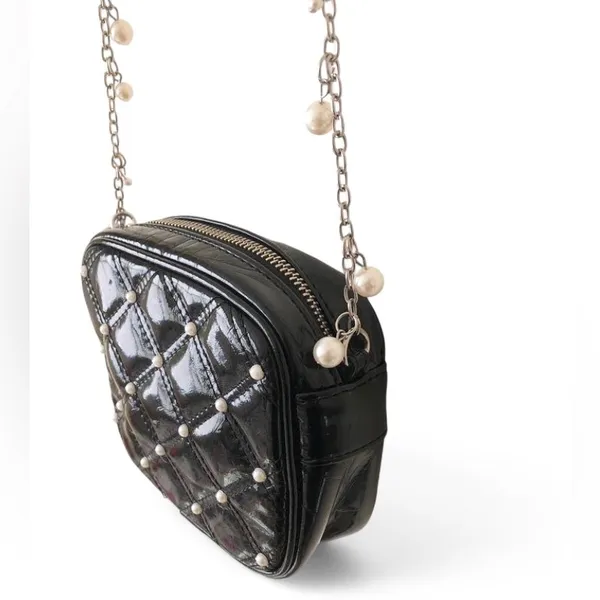 White House Black Market women’s Black Quilted Crossbody Bag with Pearl Accents - Image 5