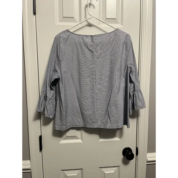 White Birch Madewell Striped Navy & White 3/4 Bell Sleeve Top L 100% Cotton - Image 5