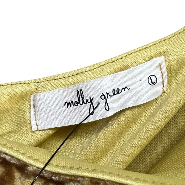 Molly Green Zion Burnout Velvet Dress L Gold Brown Floral One Shoulder Glam Boho - Image 10