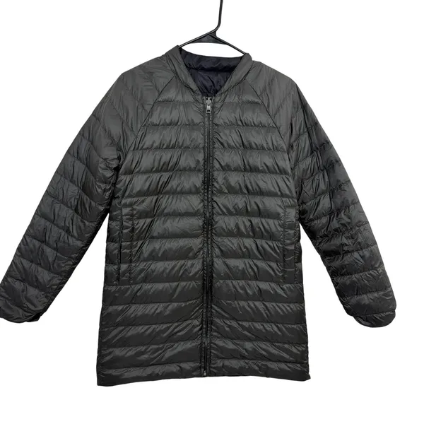 Athleta Jacket Womens OS Black Green Reversible Down Puffer Full Zip Coat Pocket - Image 8