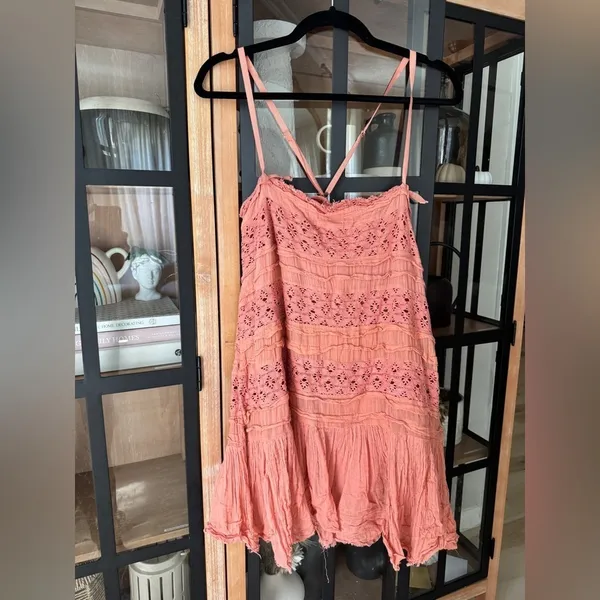 Free People Shailee Slip mini Dress Copper Rose embroidered ruffle square neck - Image 7
